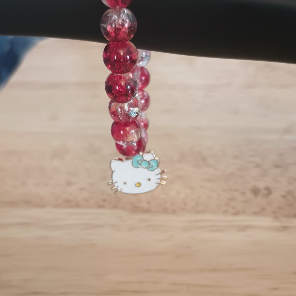 Red Beaded Bracelet with Hello Kitty Charm